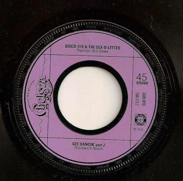 Disco Tex & His Sex-O-Lettes - Get Dancin' Vinyl Singles Vinyl Very Good (VG) <br> Hoes Good Plus (G+)