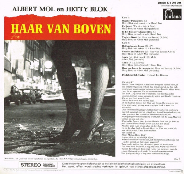 Albert Mol en Hetty Blok - Haar Van Boven (LP) Vinyl LP Vinyl Very Good (VG) <br> Hoes Good Plus (G+)