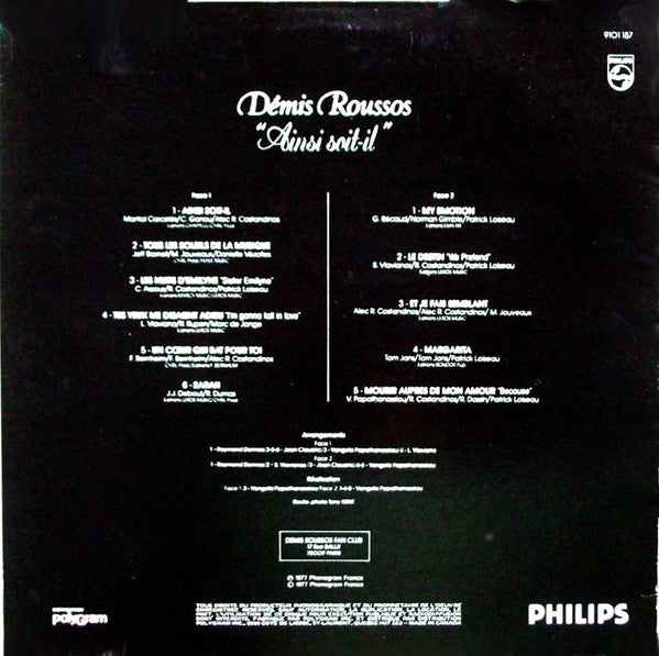 Demis Roussos - Ainsi soit-il (LP) Vinyl LP Vinyl Very Good (VG) <br> Hoes Good Plus (G+)