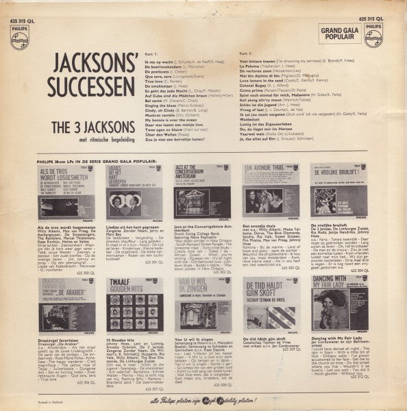 3 Jacksons - Jacksons' Successen (LP) Vinyl LP Vinyl Very Good (VG) <br> Hoes Good Plus (G+)