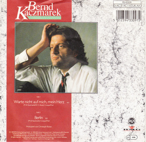 Bernd Kaczmarek - Warte Nicht Auf Mich, Mein Herz 23453 Vinyl Singles Vinyl Very Good (VG) <br> Hoes Good Plus (G+)