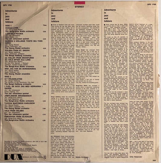Bengt-Arne Wallin / Jan Johansson – Adventures In Jazz And Folklore (LP)