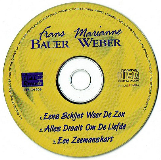 Frans Bauer & Marianne Weber - Eens Schijnt Weer De Zon (CD, Single) Compact Disc Vinyl Zeer Goed / Hoesje Goed "VINYLSINGLES.NL"