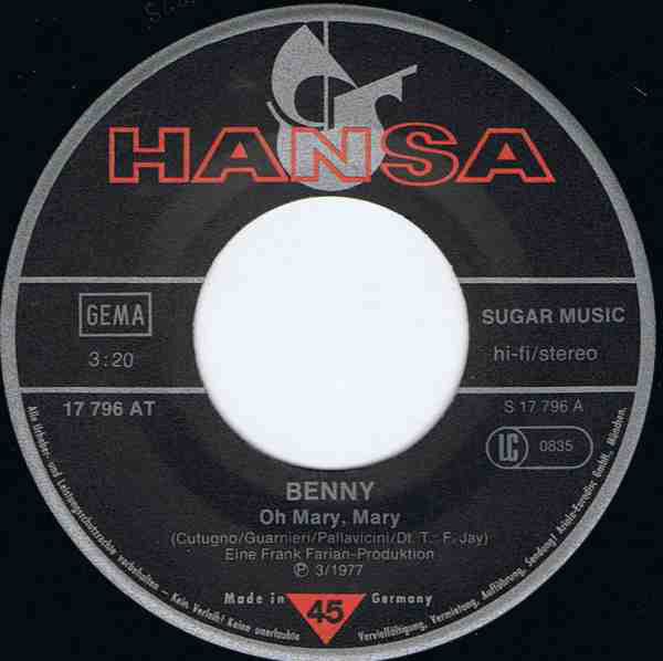 Benny - Oh Mary, Mary Vinyl Singles