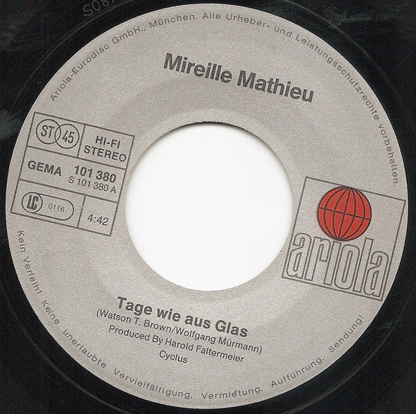 Mireille Mathieu - Tage Wie Aus Glas Vinyl Singles