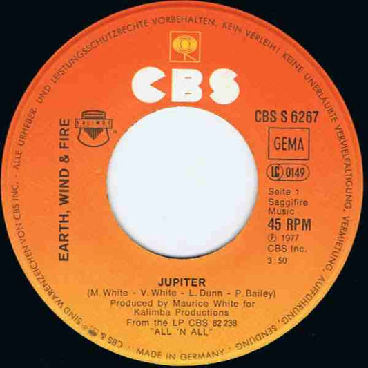 Earth Wind & Fire - Jupiter Vinyl Singles Vinyl Zeer Goed / Hoesje Goed "VINYLSINGLES.NL"