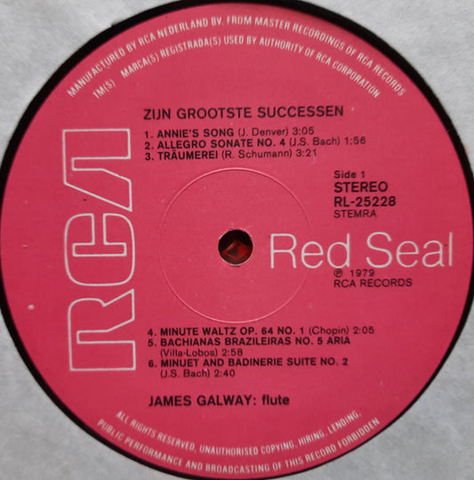 James Galway - Zijn Grooste Successen (LP) Vinyl LP Vinyl Zeer Goed / Hoesje Goed "VINYLSINGLES.NL"