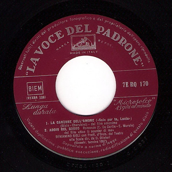 Beniamino Gigli - La Canzone Dell'Amore Vinyl Singles EP