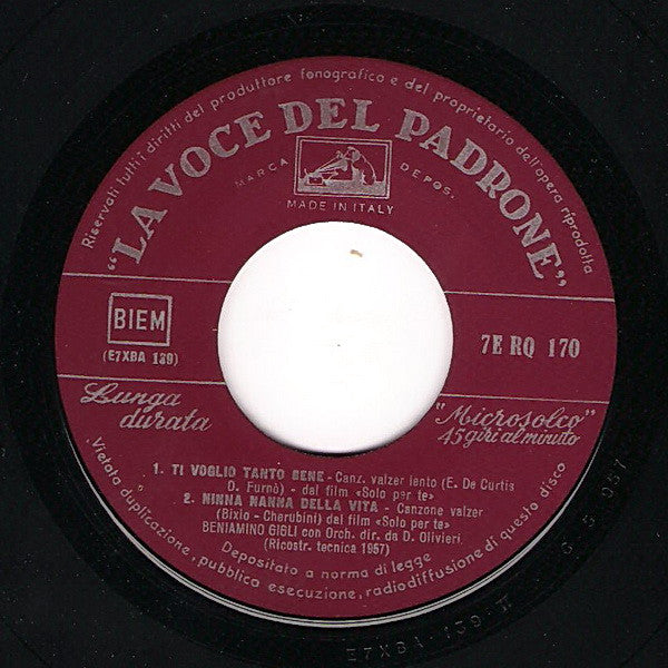 Beniamino Gigli - La Canzone Dell'Amore Vinyl Singles EP