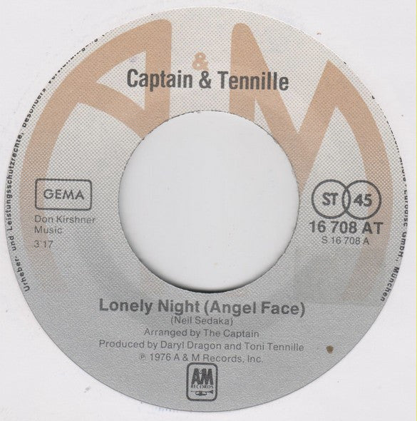 Captain And Tennille - Lonely Night »Angel Face« Vinyl Singles