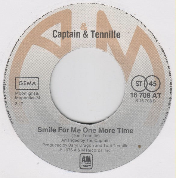 Captain And Tennille - Lonely Night »Angel Face« Vinyl Singles Vinyl Very Good (VG) <br> Hoes Good Plus (G+)
