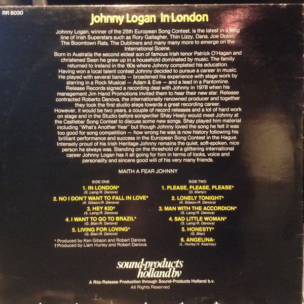 Johnny Logan - In London (LP) Vinyl LP Vinyl Very Good (VG) <br> Hoes Good Plus (G+)