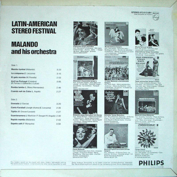 Malando & His Orchestra - Latin-American Stereo Festival (LP) Vinyl LP Vinyl Very Good (VG) <br> Hoes Good Plus (G+)