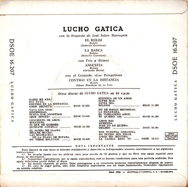 Lucho Gatica - Lucho Gatica Vinyl Singles EP Vinyl Very Good (VG) <br> Hoes Good Plus (G+)