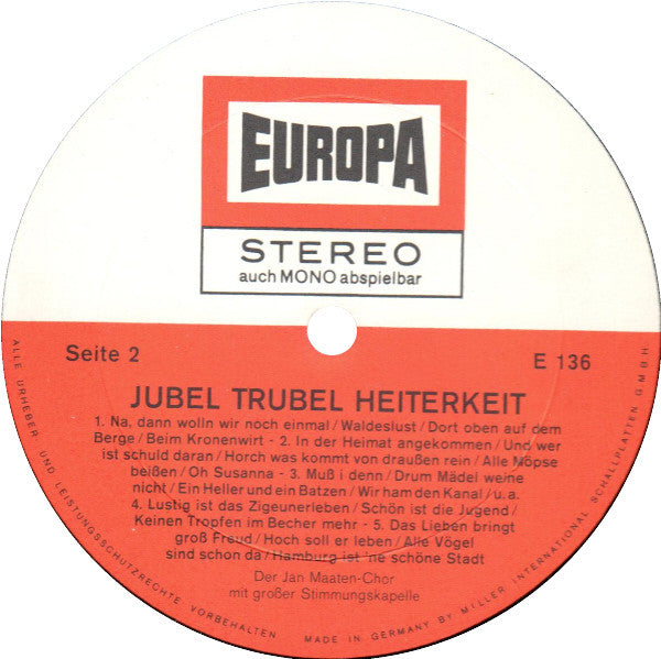 Jan Maaten-Chor - Jubel Trubel Heiterkeit (LP) Vinyl LP