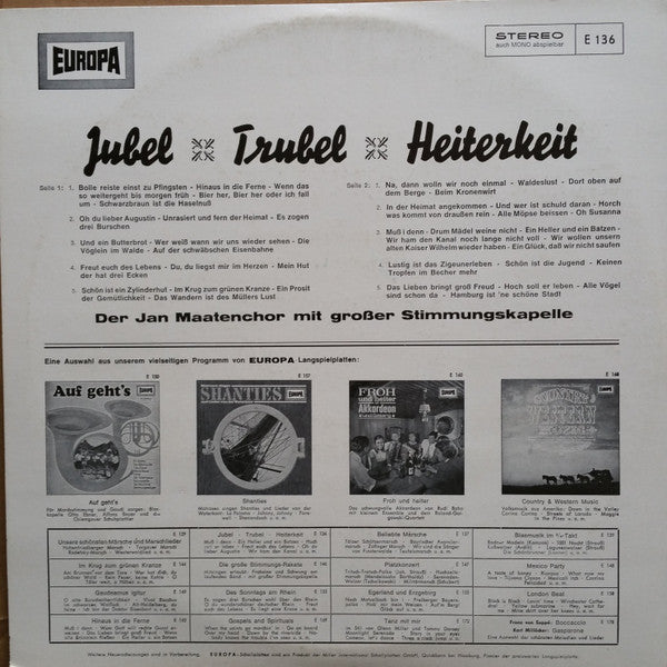Jan Maaten-Chor - Jubel Trubel Heiterkeit (LP) Vinyl LP Vinyl (VG) <br> Hoes (G+)