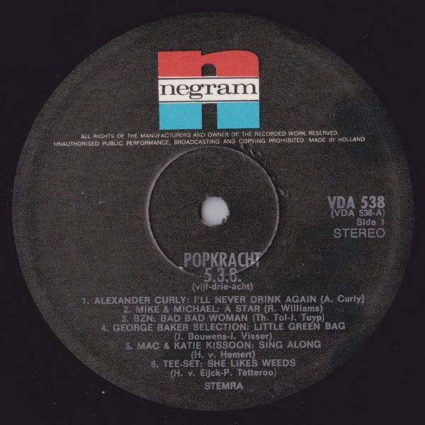 Various - Popkracht 538 (Vijf-Drie-Acht) (LP) Vinyl LP Vinyl Very Good (VG) <br> Hoes Good Plus (G+)