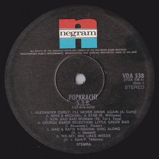 Various - Popkracht 538 (Vijf-Drie-Acht) (LP) Vinyl LP Vinyl Zeer Goed / Hoesje Goed "VINYLSINGLES.NL"