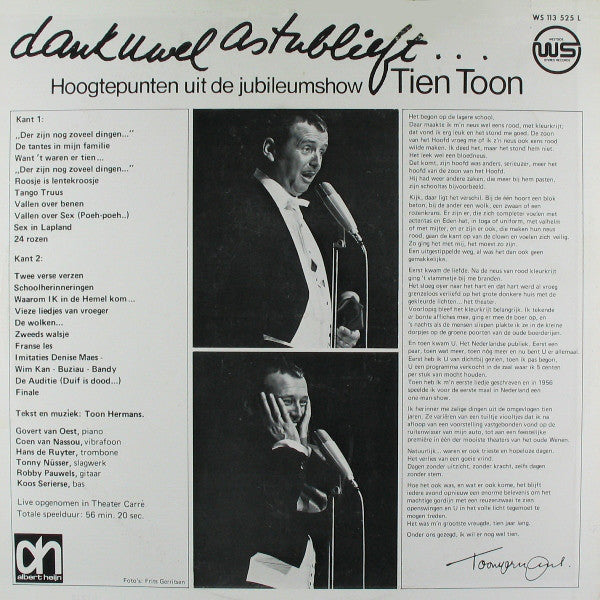 Toon Hermans - Dank U Wel Alstublieft - Hoogtepunten Uit De Jubileumshow Tien Toon (LP) 51732 Vinyl LP Vinyl Very Good (VG) <br> Hoes Good Plus (G+)