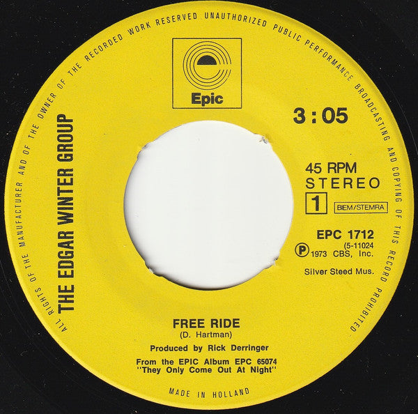 Edgar Winter Group – Free Ride Vinyl Singles