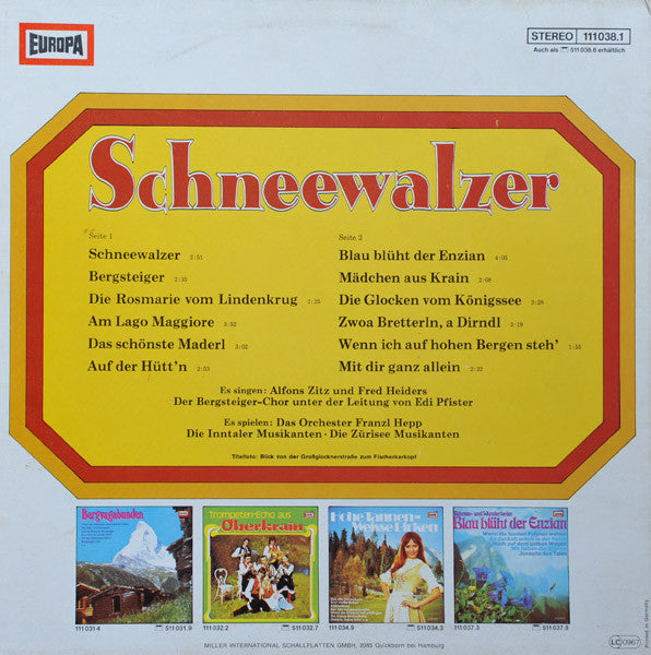 Alfons Zitz , Die Zürisee Musikanten - Schneewalzer (LP) Vinyl LP Vinyl Very Good (VG) <br> Hoes Good Plus (G+)