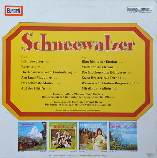 Alfons Zitz , Die Zürisee Musikanten - Schneewalzer (LP) Vinyl LP Vinyl Zeer Goed / Hoesje Goed "VINYLSINGLES.NL"