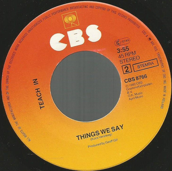 Teach-In - Regrets 35295 Vinyl Singles Vinyl Very Good (VG) <br> Hoes Good Plus (G+)