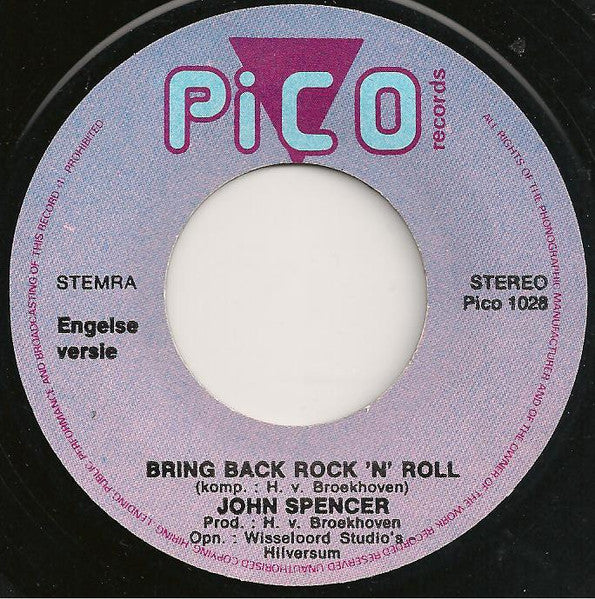 John Spencer - Bring Back Rock 'n' Roll 31704 Vinyl Singles Vinyl Very Good (VG) <br> Hoes Good Plus (G+)