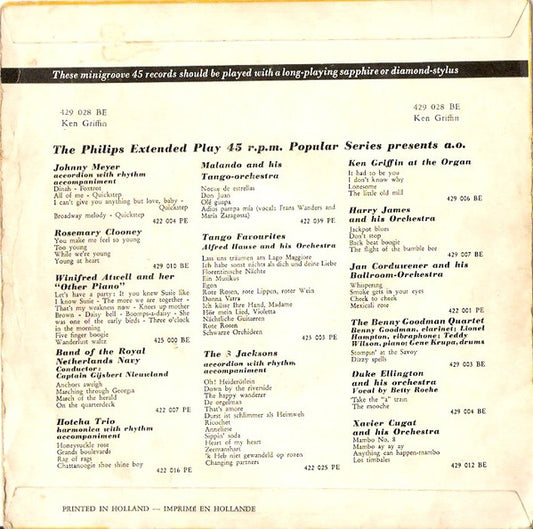 Ken Griffin - I Need You Now Vinyl Singles EP Vinyl Zeer Goed / Hoesje Goed "VINYLSINGLES.NL"