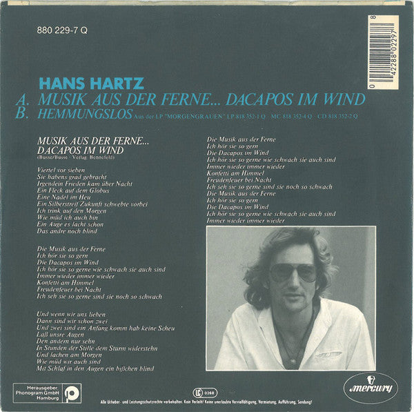 Hans Hartz - Musik Aus Der Ferne... Dacapos Im Wind 21547 Vinyl Singles Vinyl Very Good (VG) <br> Hoes Good Plus (G+)