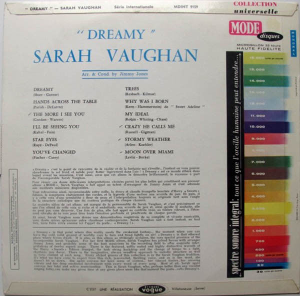 Sarah Vaughan - Dreamy (LP) Vinyl LP Vinyl Very Good (VG) <br> Hoes Good Plus (G+)