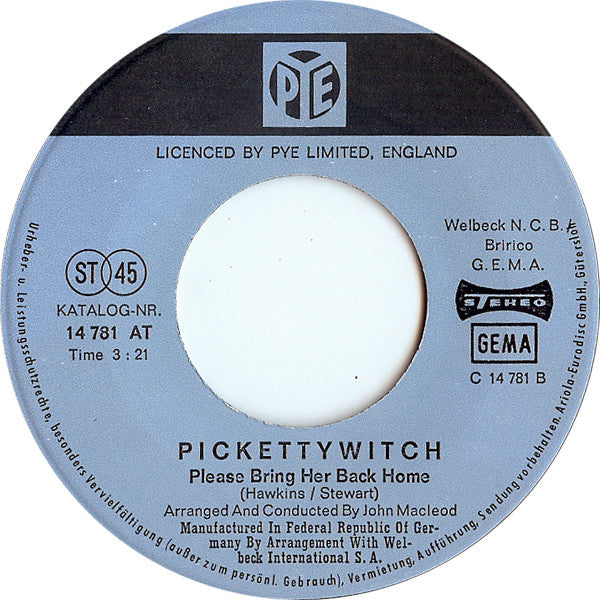 Pickettywitch - Baby I Won't Let You Down Vinyl Singles Vinyl Very Good (VG) <br> Hoes Good Plus (G+)