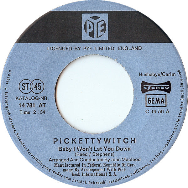 Pickettywitch - Baby I Won't Let You Down Vinyl Singles
