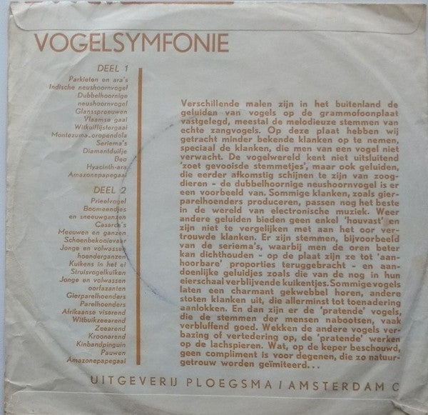 H. van de Werken - Vogel-Symfonie Vinyl Singles Vinyl (VG) <br> Hoes (G+)