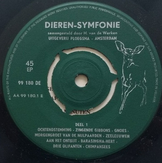 H. van de Werken - Dieren Symfonie 24584 Vinyl Singles Vinyl Very Good (VG) <br> Hoes Good Plus (G+)