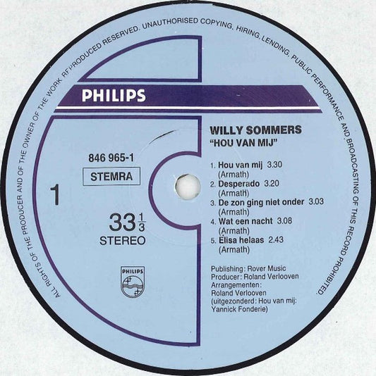 Willy Sommers - Hou Van Mij (LP) Vinyl LP Vinyl Zeer Goed / Hoesje Goed "VINYLSINGLES.NL"