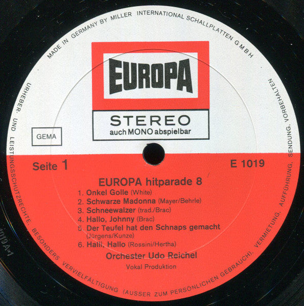 Orchester Udo Reichel - Europa Hitparade 8 (LP) Vinyl LP