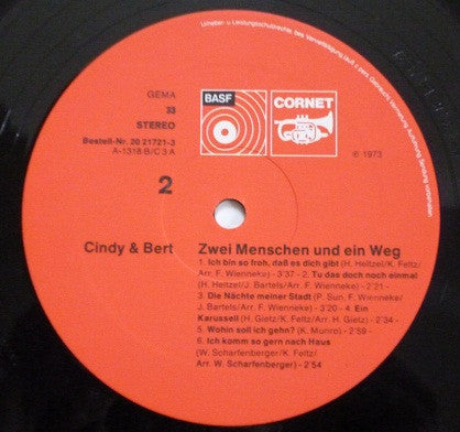 Cindy & Bert - Zwei Menschen Und Ein Weg (LP) Vinyl LP Vinyl Very Good (VG) <br> Hoes Good Plus (G+)