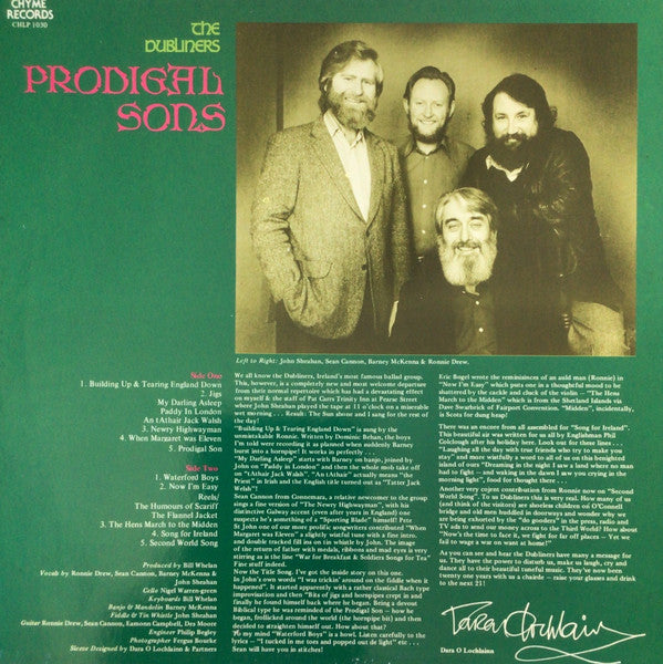 Dubliners - Prodigal Sons (LP) Vinyl LP Vinyl Very Good (VG) <br> Hoes Good Plus (G+)