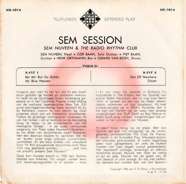 Sem Nijveen & The Radio Rhythm Club - Sem Session Vinyl Singles Vinyl Very Good (VG) <br> Hoes Good Plus (G+)