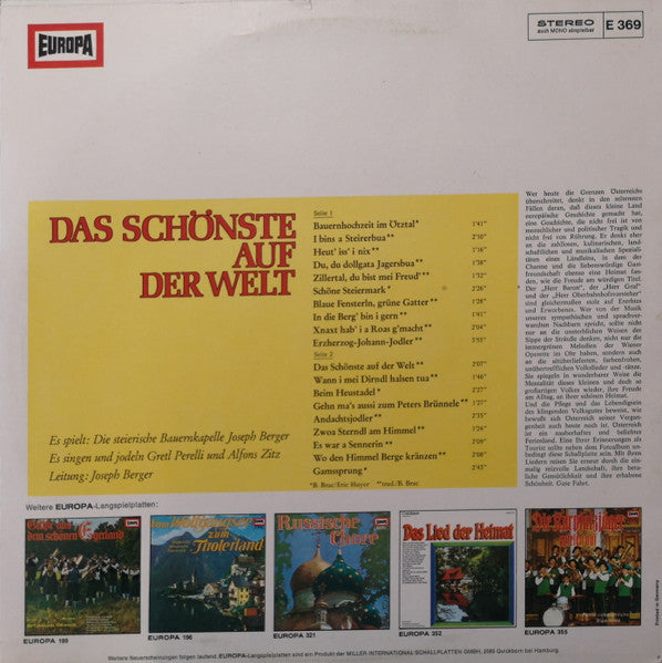 Gretl Perelli Und Alfons Zitz - Das Schönste Auf Der Welt (LP) Vinyl LP Vinyl Very Good (VG) <br> Hoes Good Plus (G+)