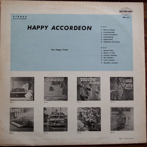 Happy Three - Happy Accordeon (LP) Vinyl LP Vinyl Very Good (VG) <br> Hoes Good Plus (G+)
