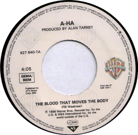 a-ha - The Blood That Moves The Body Vinyl Singles Vinyl Zeer Goed / Hoesje Goed "VINYLSINGLES.NL"