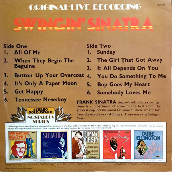 Frank Sinatra - Swingin' Sinatra (LP) Vinyl LP Vinyl Very Good (VG) <br> Hoes Good Plus (G+)
