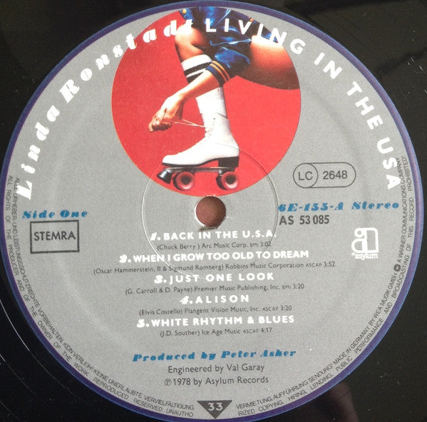 Linda Ronstadt - Living In The USA (LP) Vinyl LP Vinyl Very Good (VG) <br> Hoes Good Plus (G+)