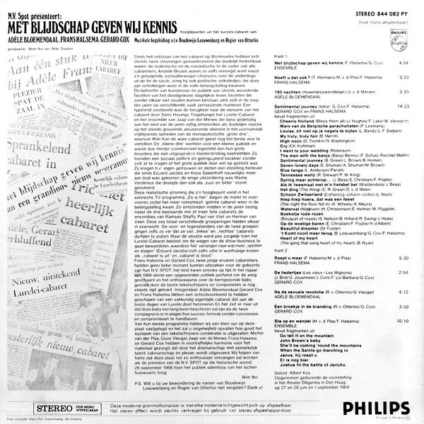 Adele Bloemendaal Frans Halsema Gerard Cox - Met Blijdschap Geven Wij Kennis (LP) 51372 Vinyl LP Vinyl Very Good (VG) <br> Hoes Good Plus (G+)