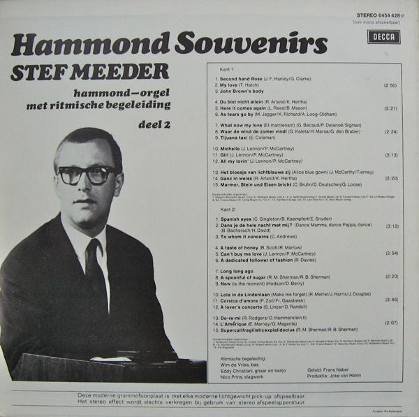 Stef Meeder - Hammond Souvenirs Deel * (LP) Vinyl LP Vinyl Very Good (VG) <br> Hoes Good Plus (G+)