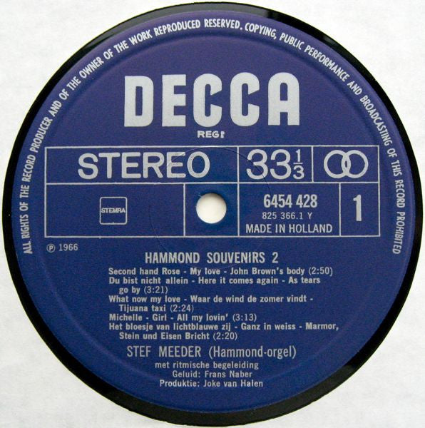 Stef Meeder - Hammond Souvenirs Deel 2 (LP) Vinyl LP