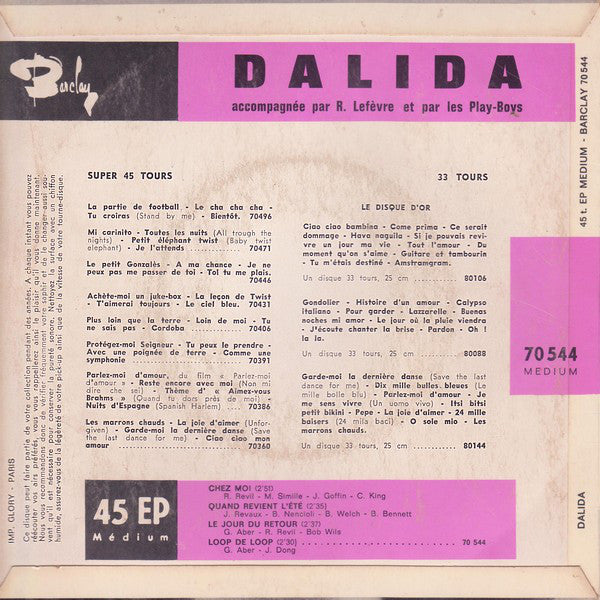 Dalida - Chez Moi Vinyl Singles EP Vinyl Very Good (VG) <br> Hoes Good Plus (G+)