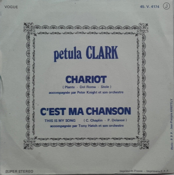Petula Clark - Chariot Vinyl Singles Vinyl Very Good (VG) <br> Hoes Good Plus (G+)